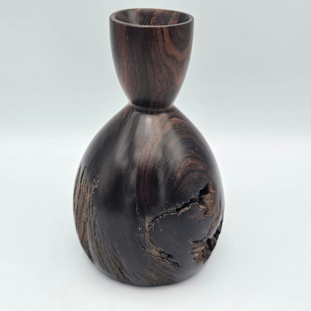 Vintage Hand Turned Ironwood Burl Wood Vase Live Edge Nice Patina 7" Heavy‎